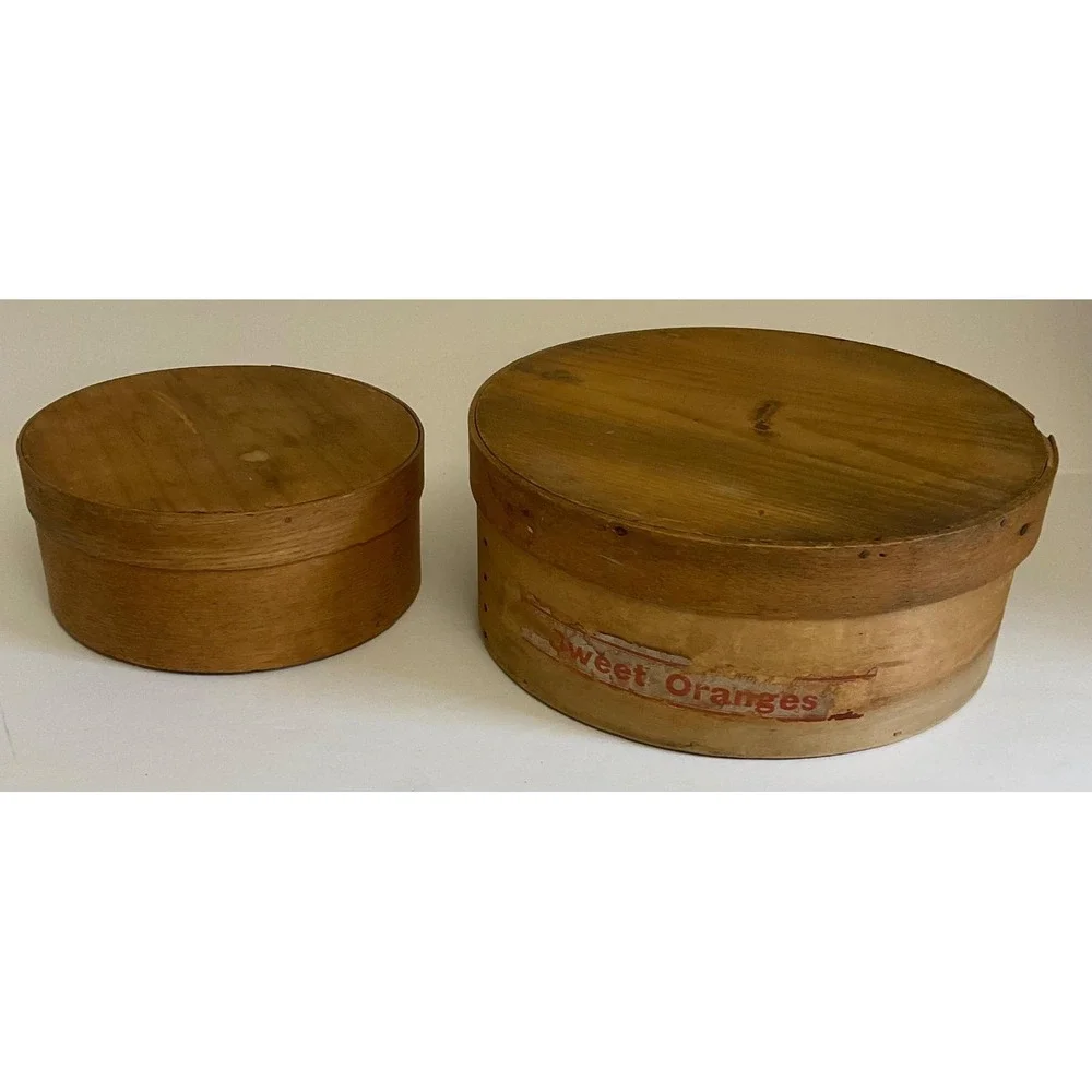 Antique Wooden Pantry Boxes Stackable Nesting Sweet Oranges Label Set of 2